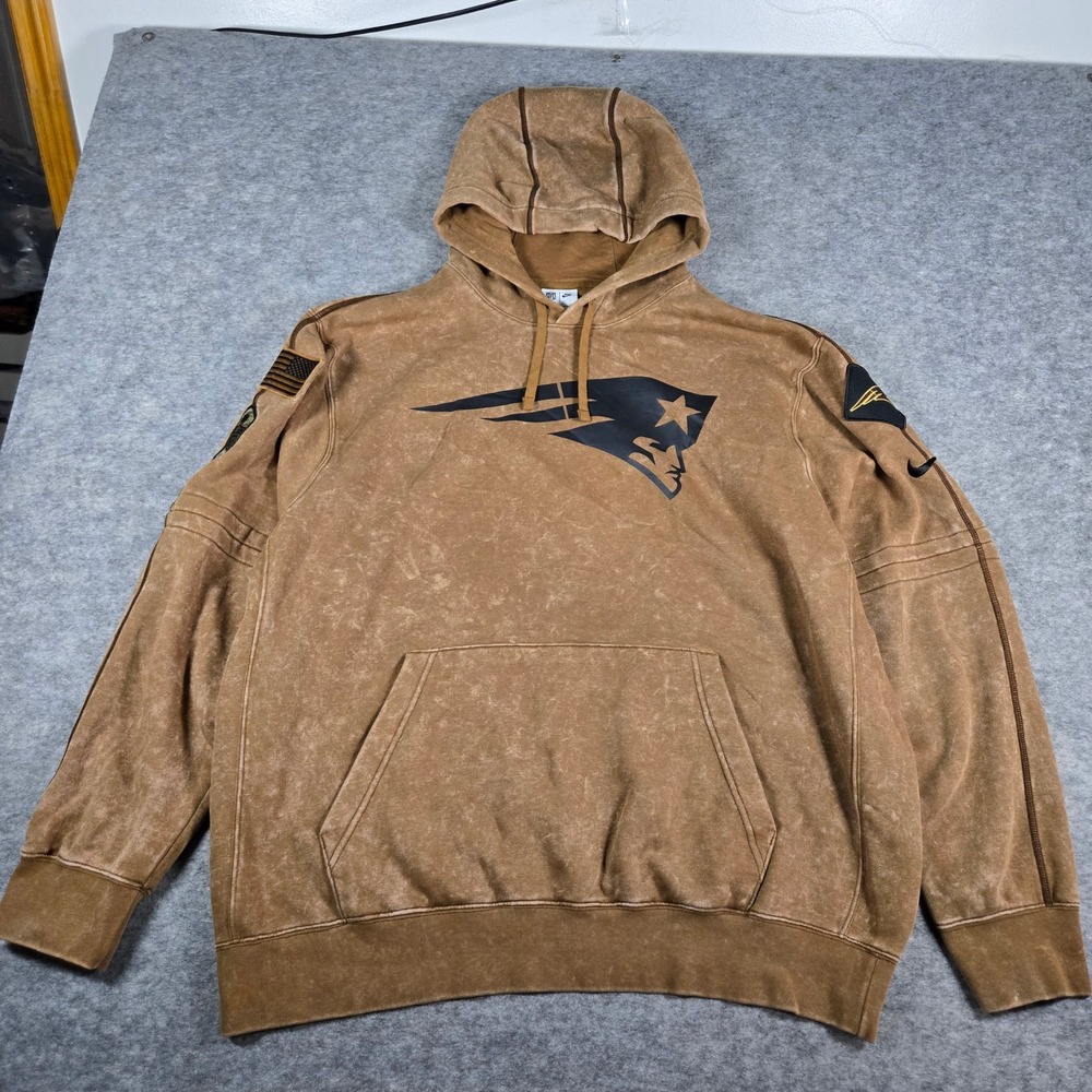 Nike Mens Brown Salute to Service Patriots Acid Wash Hoodie XL